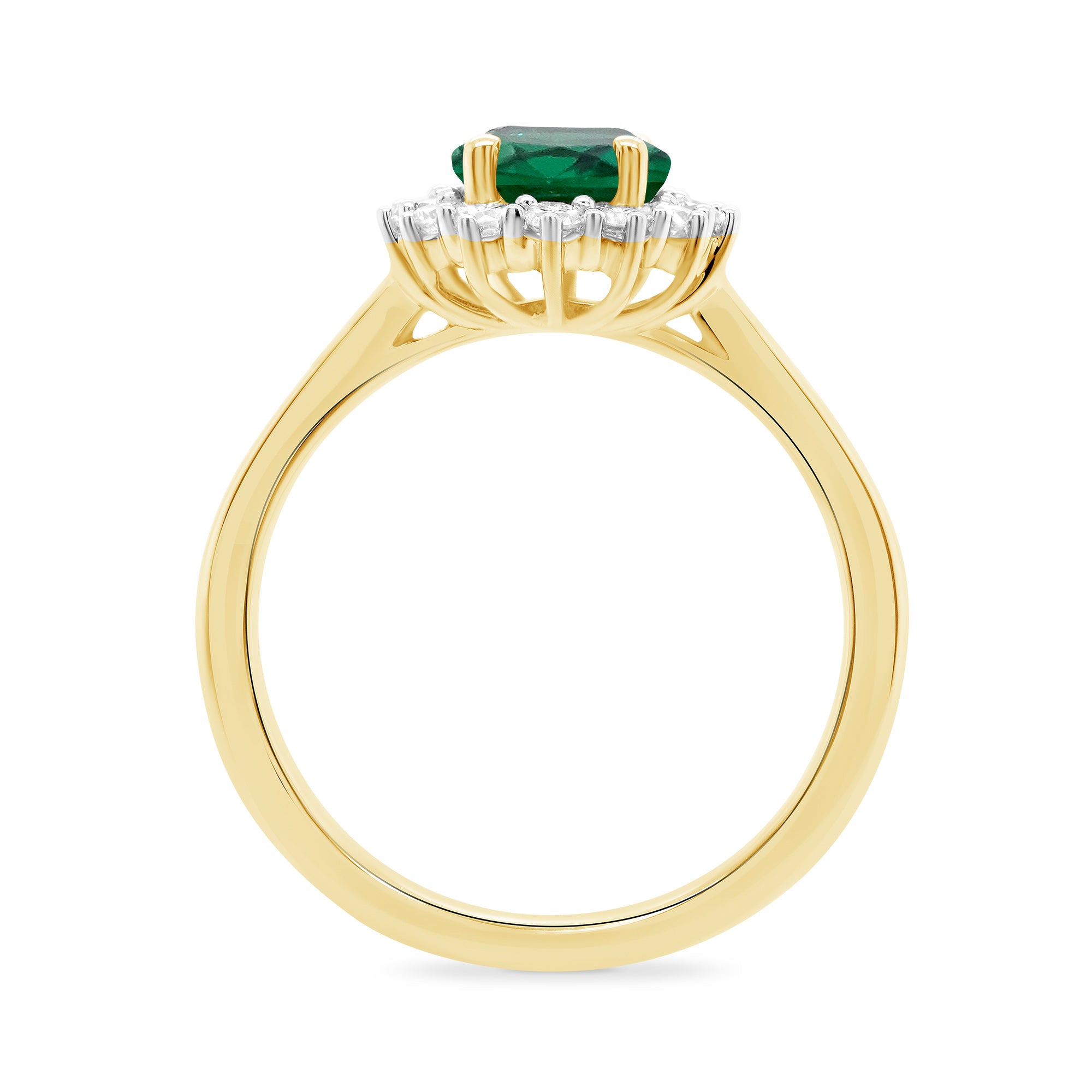 9ct gold 9x7 oval lab created emerald & E/VS diamond cluster ring 0.36cts LG