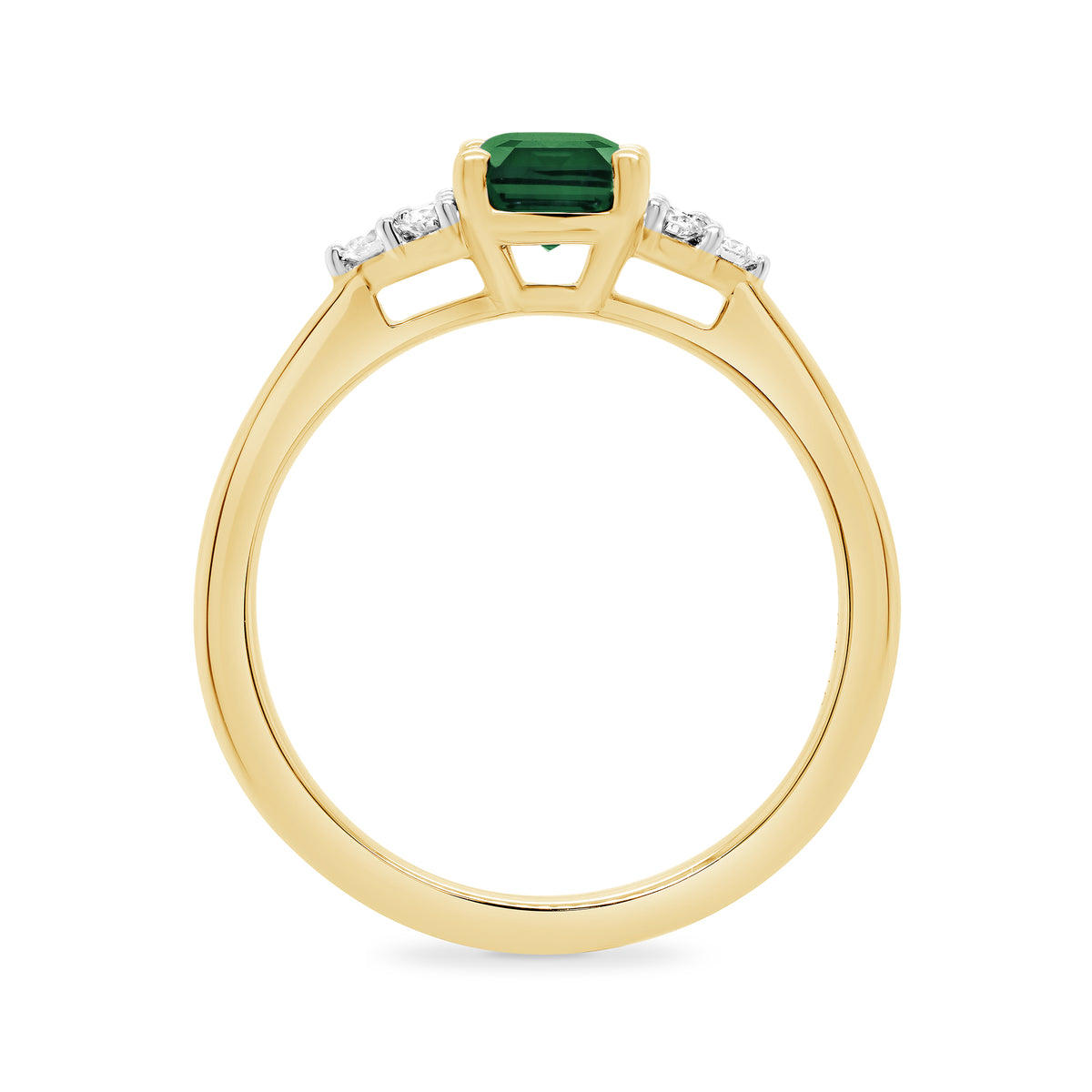 9ct gold 7x5 octagonal lab created Emerald & 3 E/VS diamonds each side ring 0.15cts LG