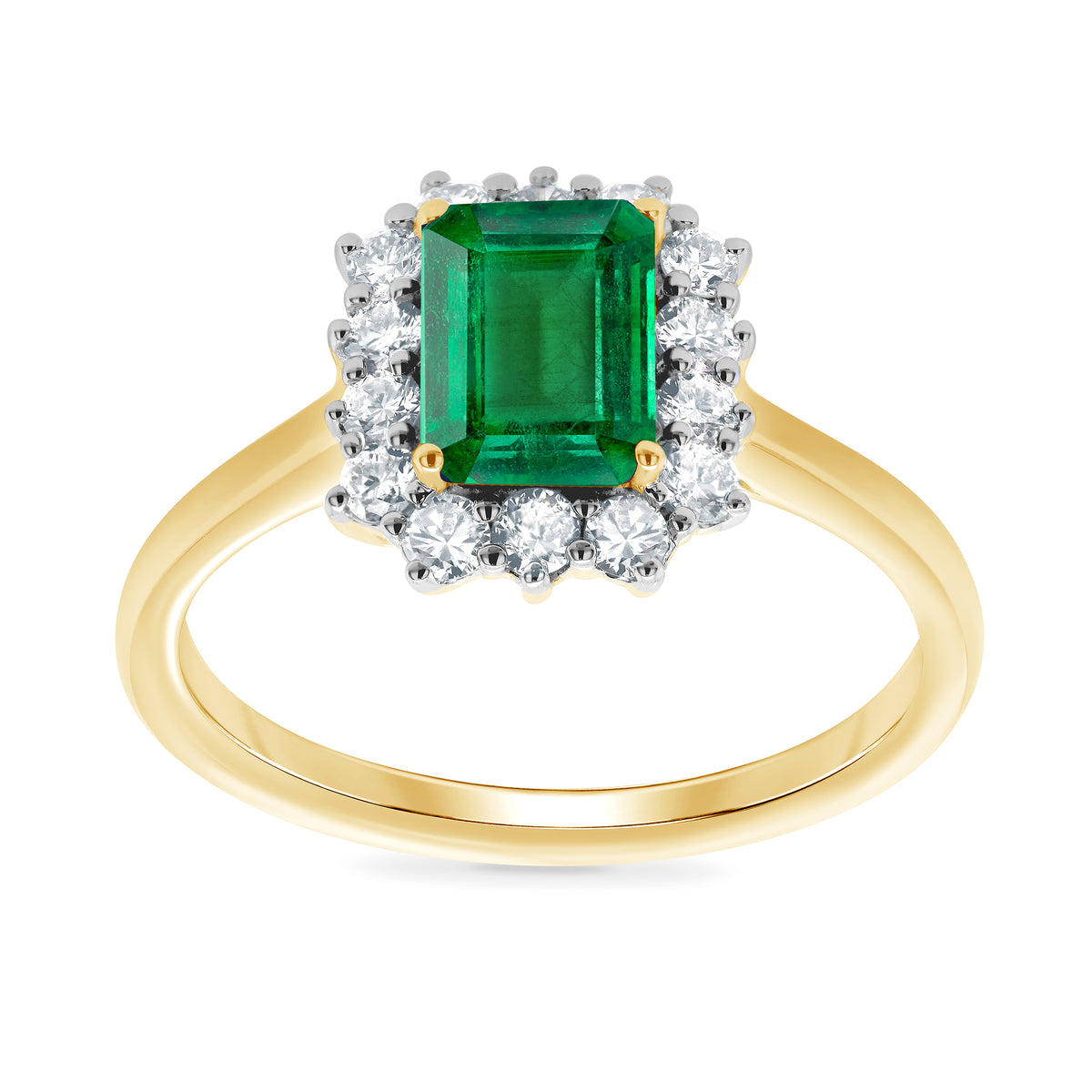 9ct gold 7x5 octagonal lab created emerald &amp; E/VS diamond cluster ring 0.36cts LG