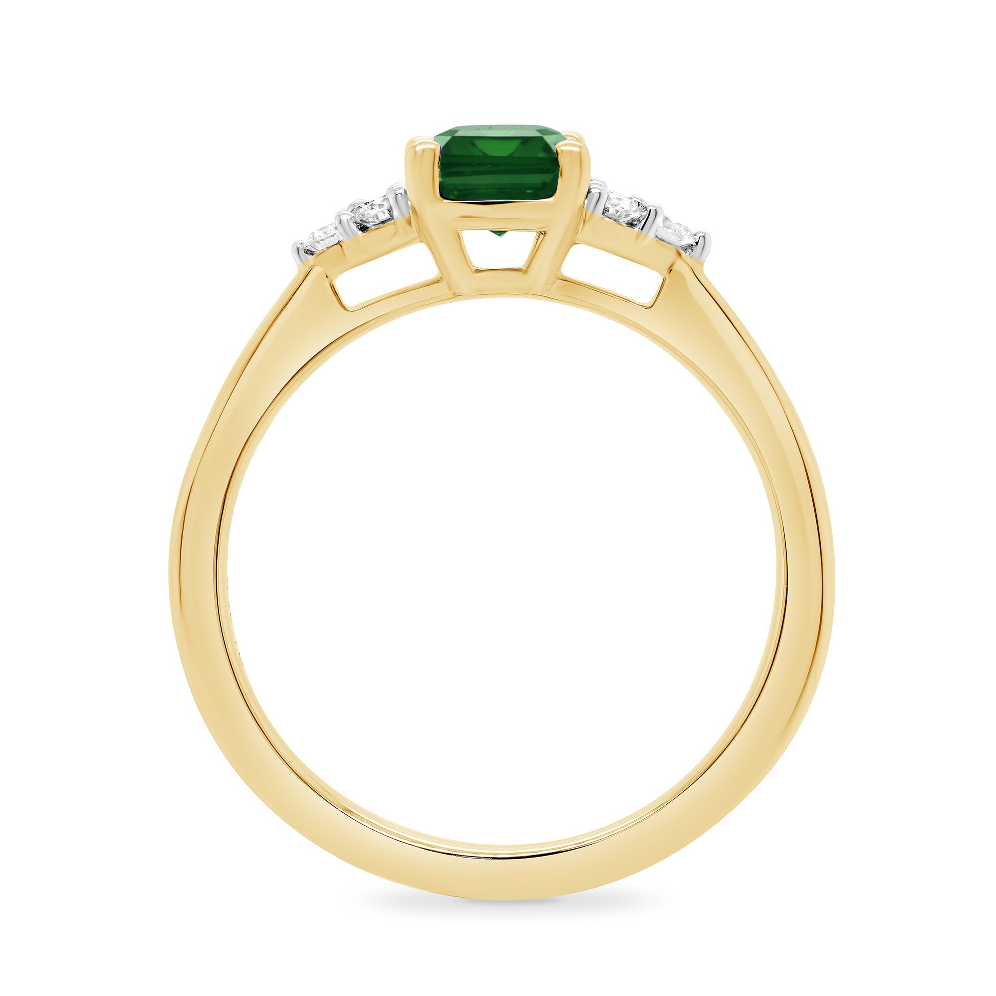 9ct gold 8x6 octagonal lab created Emerald & 3 E/VS diamonds each side ring 0.15cts LG