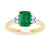 9ct gold 8x6 octagonal lab created Emerald & 3 E/VS diamonds each side ring 0.15cts LG