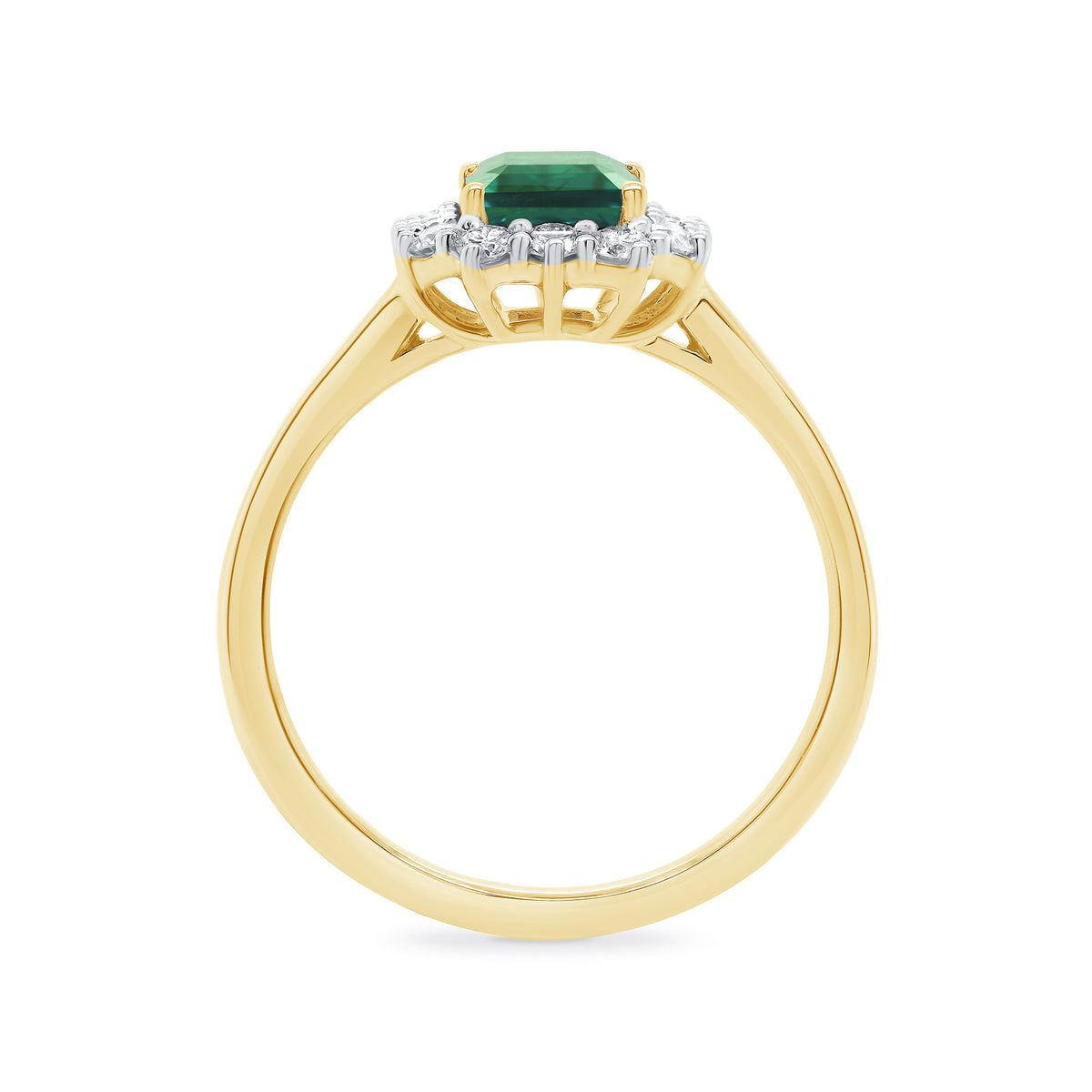 9ct gold 8x6 octagonal lab created emerald & E/VS diamond cluster ring 0.40cts LG