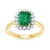 9ct gold 8x6 octagonal lab created emerald & E/VS diamond cluster ring 0.40cts LG