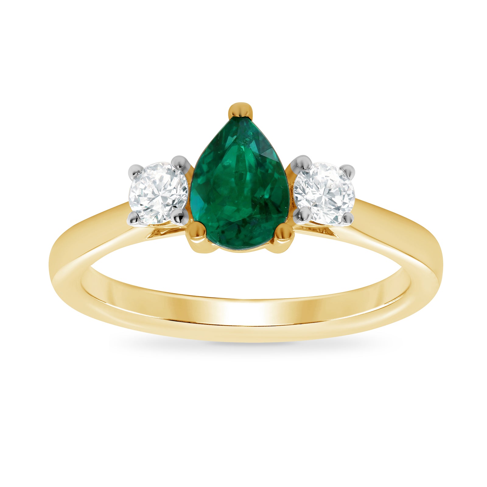 9ct gold 7x5 pear lab created emerald & E/VS diamonds ring 0.25cts LG