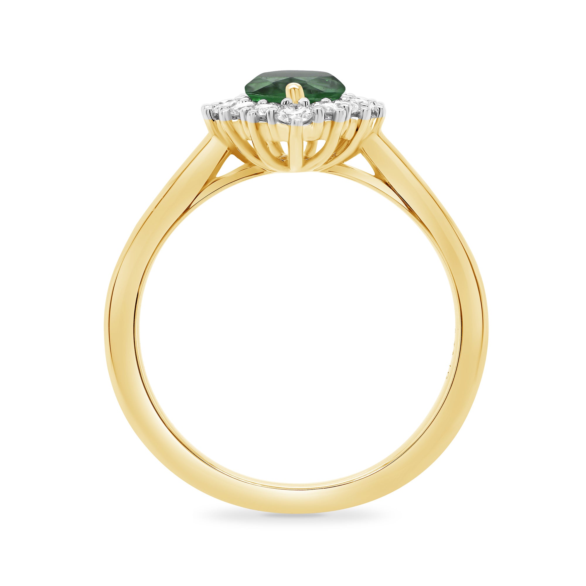 9ct gold 7x5 pear lab created emerald & E/VS diamond cluster ring 0.33cts LG
