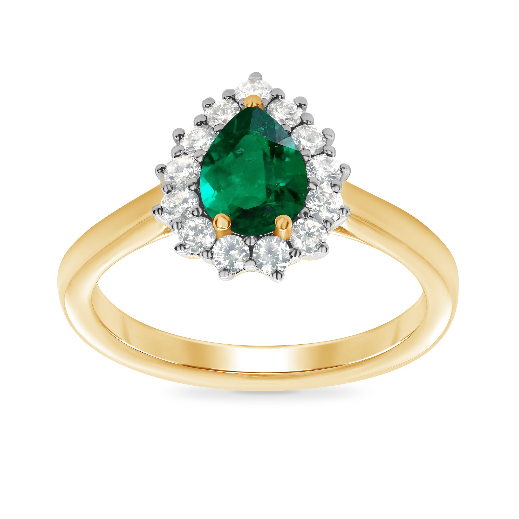 9ct gold 7x5 pear lab created emerald & E/VS diamond cluster ring 0.33cts LG