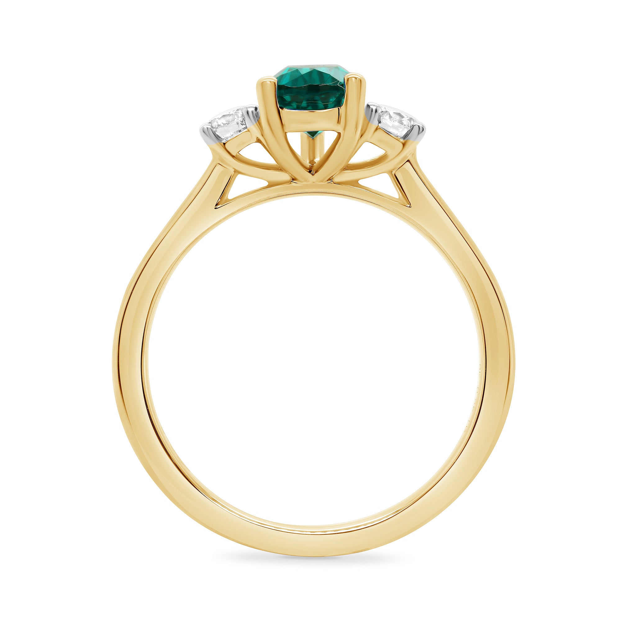 9ct gold 8x6 pear lab created emerald & E/VS diamonds ring 0.25cts LG