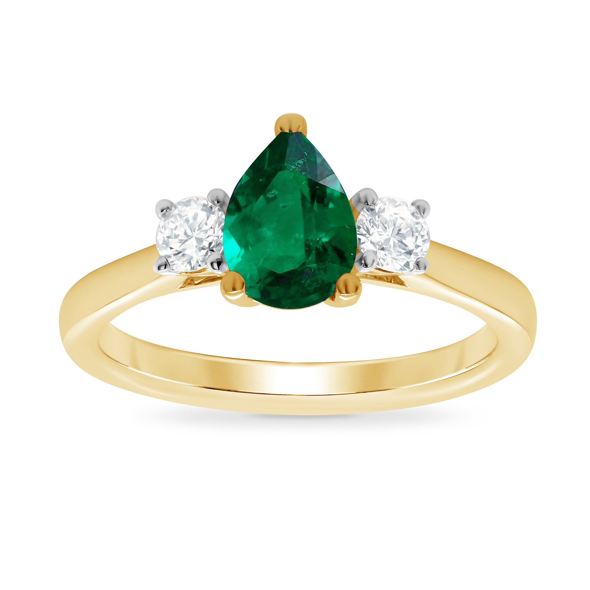 9ct gold 8x6 pear lab created emerald & E/VS diamonds ring 0.25cts LG