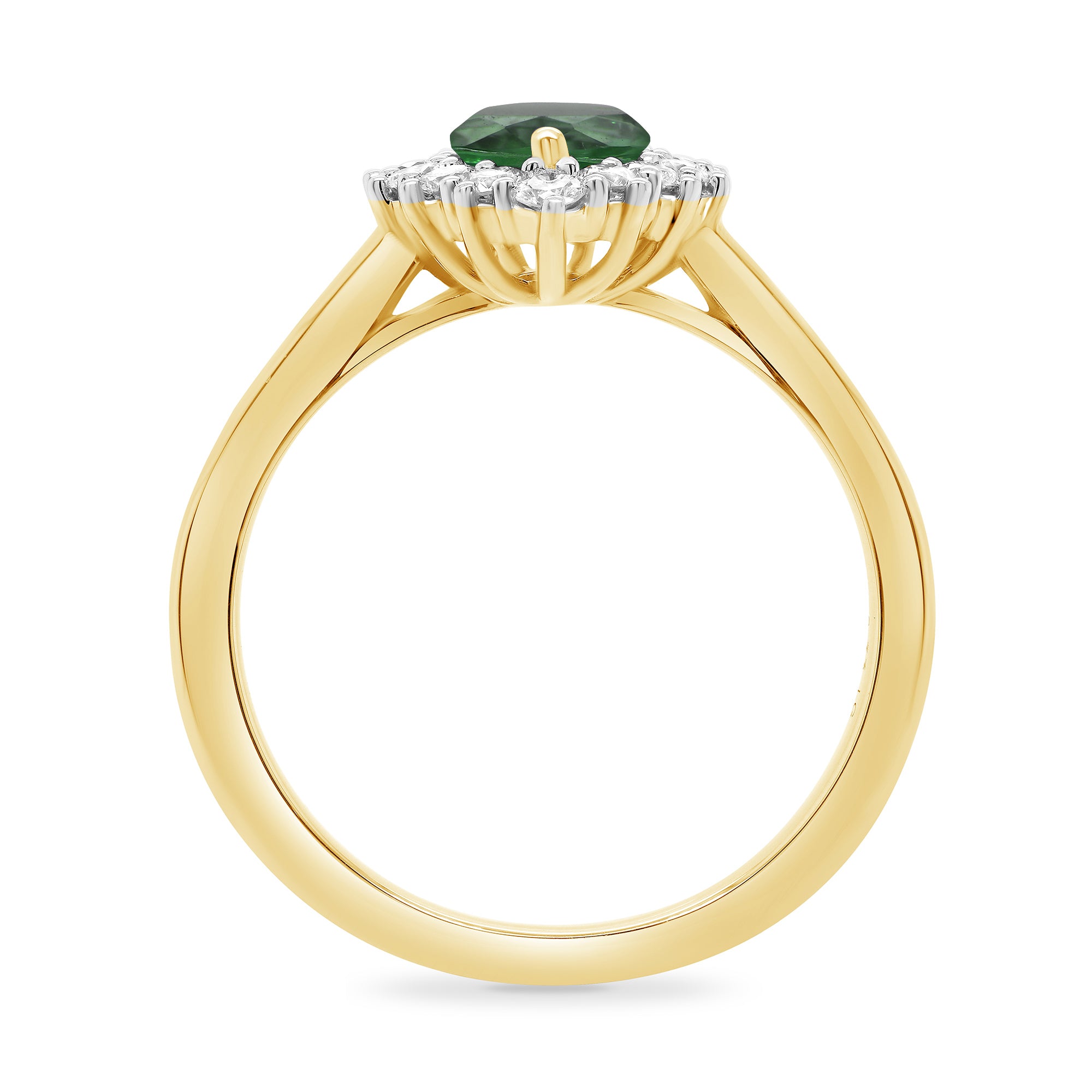 9ct gold 8x6 pear lab created emerald & E/VS diamond cluster ring 0.36cts LG