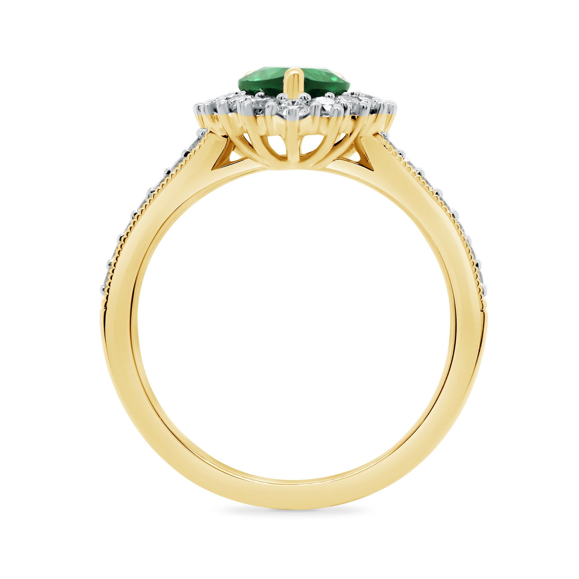 9ct gold 8x6 pear lab created emerald & E/VS diamond shoulders cluster ring 0.50cts LG