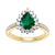 9ct gold 8x6 pear lab created emerald & E/VS diamond shoulders cluster ring 0.50cts LG