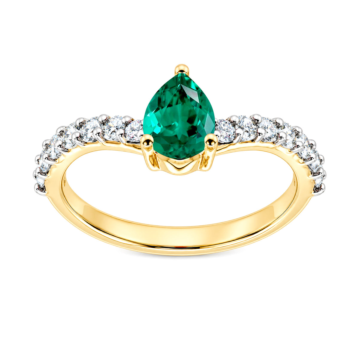 9ct gold 7x5 pear lab created emerald & E/VS diamonds ring 0.45cts LG