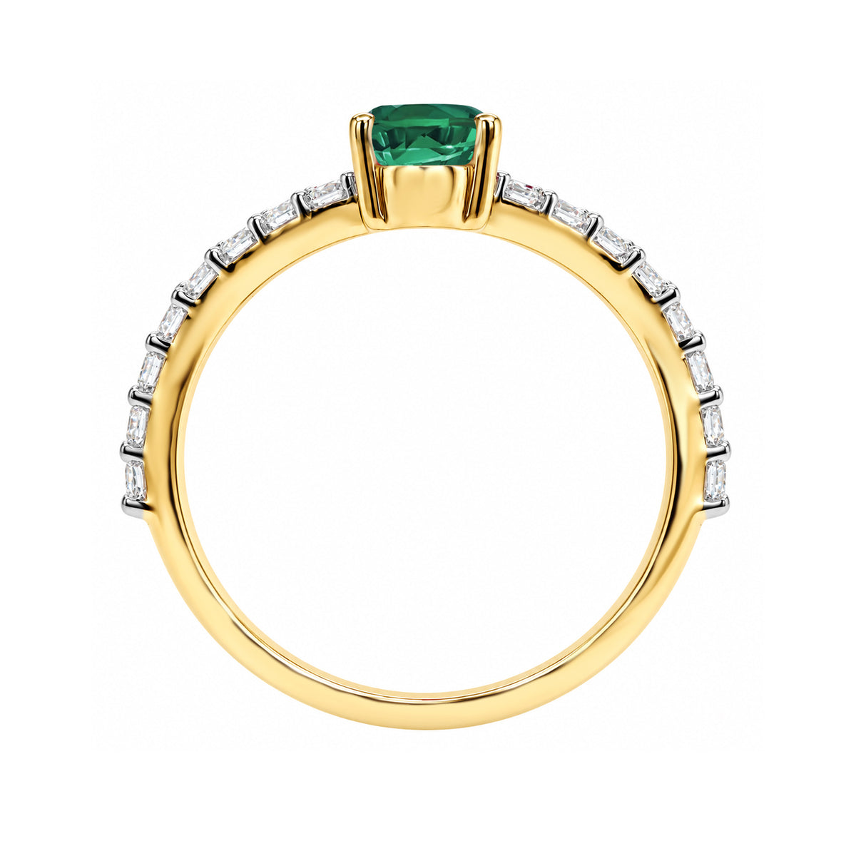 9ct gold 7x5 pear lab created emerald & E/VS diamonds ring 0.45cts LG