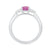 9ct White gold 7x5 oval lab created pink sapphire & E/VS 3 diamonds each side ring 0.15cts LG