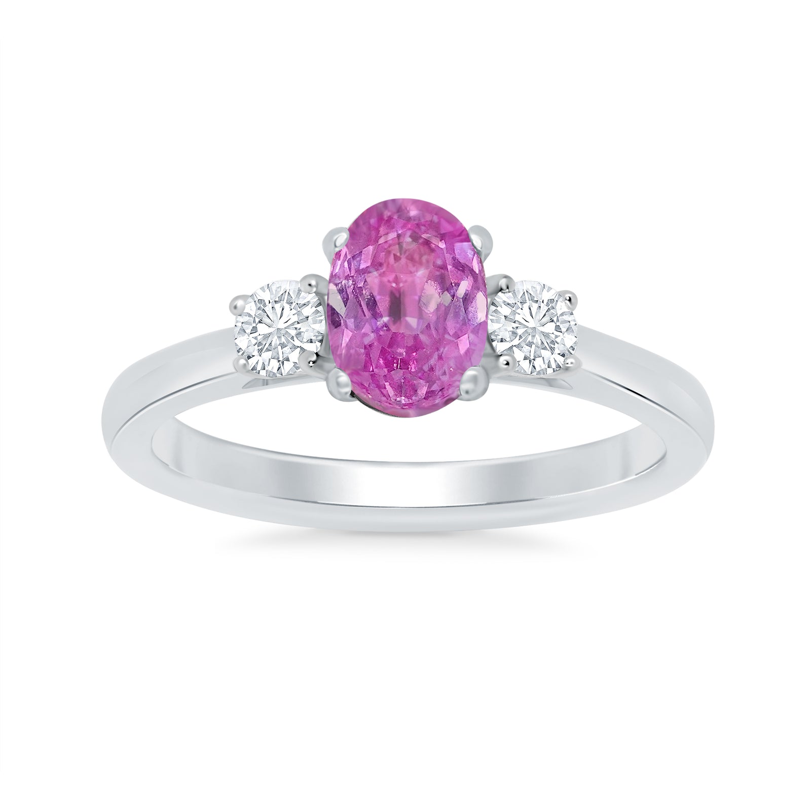 9ct white gold 7x5 oval lab created pink sapphire & E/VS diamonds ring 0.25cts LG
