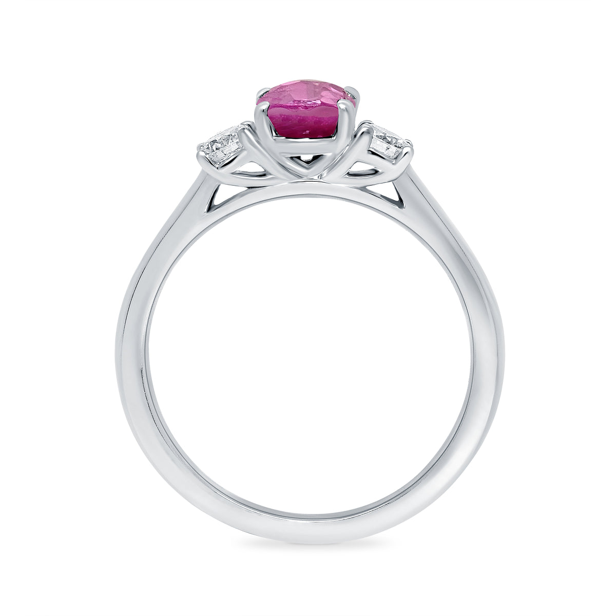 9ct white gold 7x5 oval lab created pink sapphire & E/VS diamonds ring 0.25cts LG
