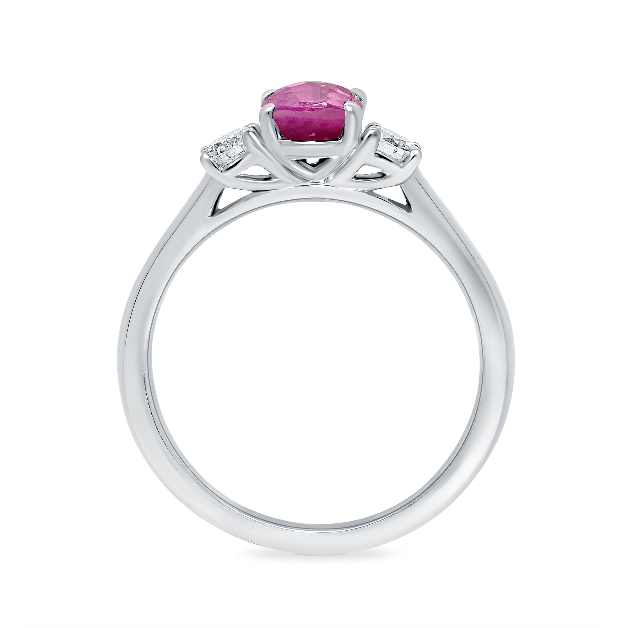 9ct white gold 7x5 oval lab created pink sapphire & E/VS diamonds ring 0.25cts LG