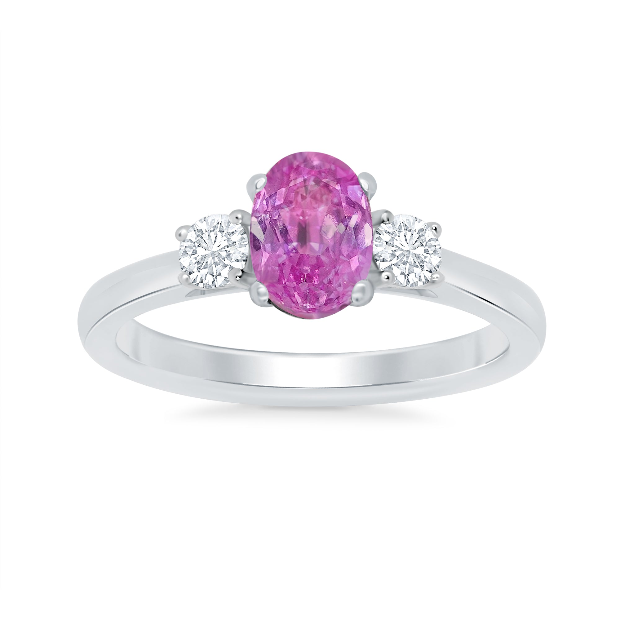 9ct white gold 7x5 oval lab created pink sapphire & E/VS diamonds ring 0.25cts LG