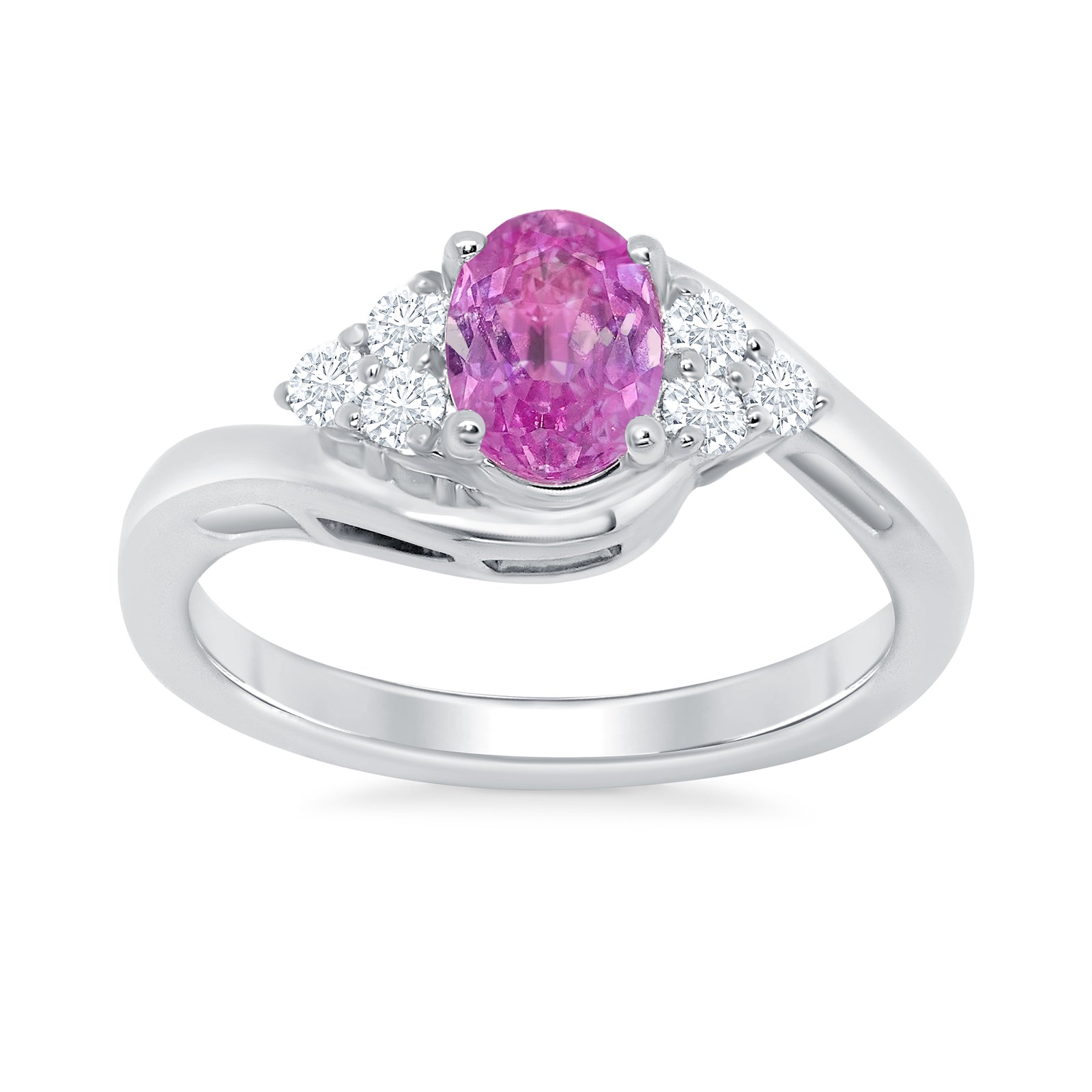 9ct White gold 7x5 oval lab created pink sapphire & E/VS diamonds ring 0.20cts LG