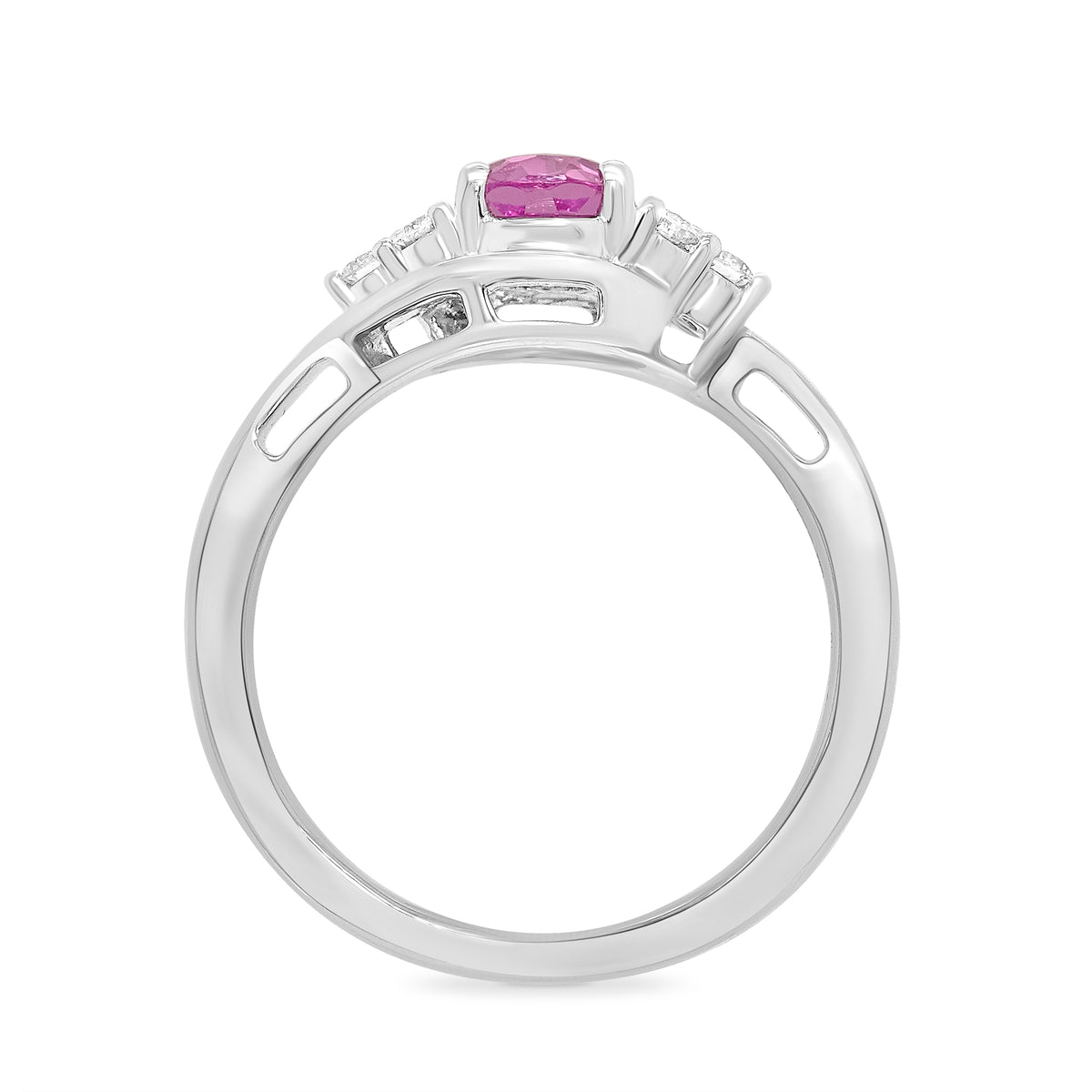 9ct White gold 7x5 oval lab created pink sapphire & E/VS diamonds ring 0.20cts LG