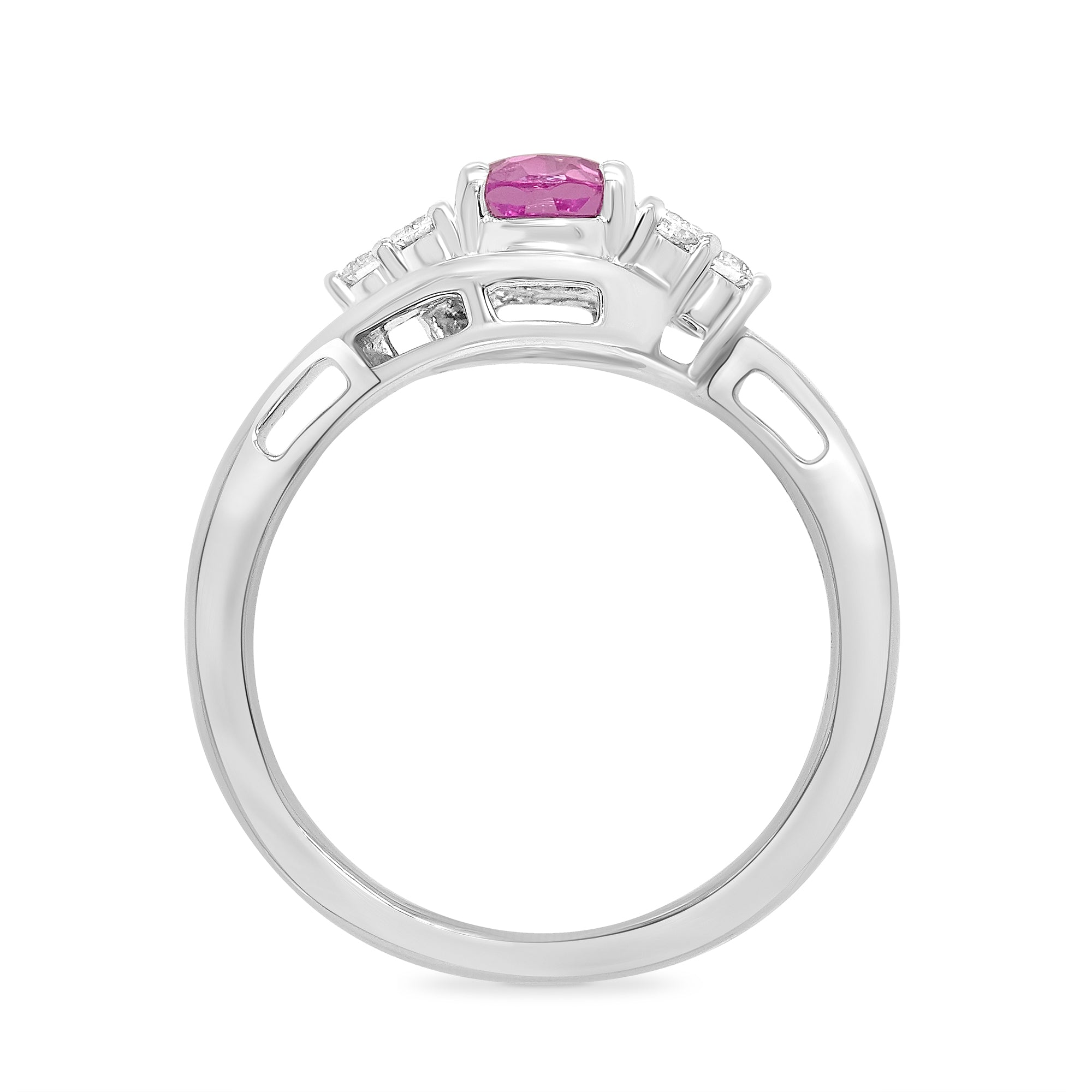 9ct White gold 7x5 oval lab created pink sapphire & E/VS diamonds ring 0.20cts LG