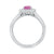 9ct White gold 7x5 oval lab created pink sapphire & E/VS diamond shoulders & cluster ring 0.50cts LG