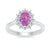 9ct White gold 7x5 oval lab created pink sapphire & E/VS diamond cluster ring 0.33cts LG