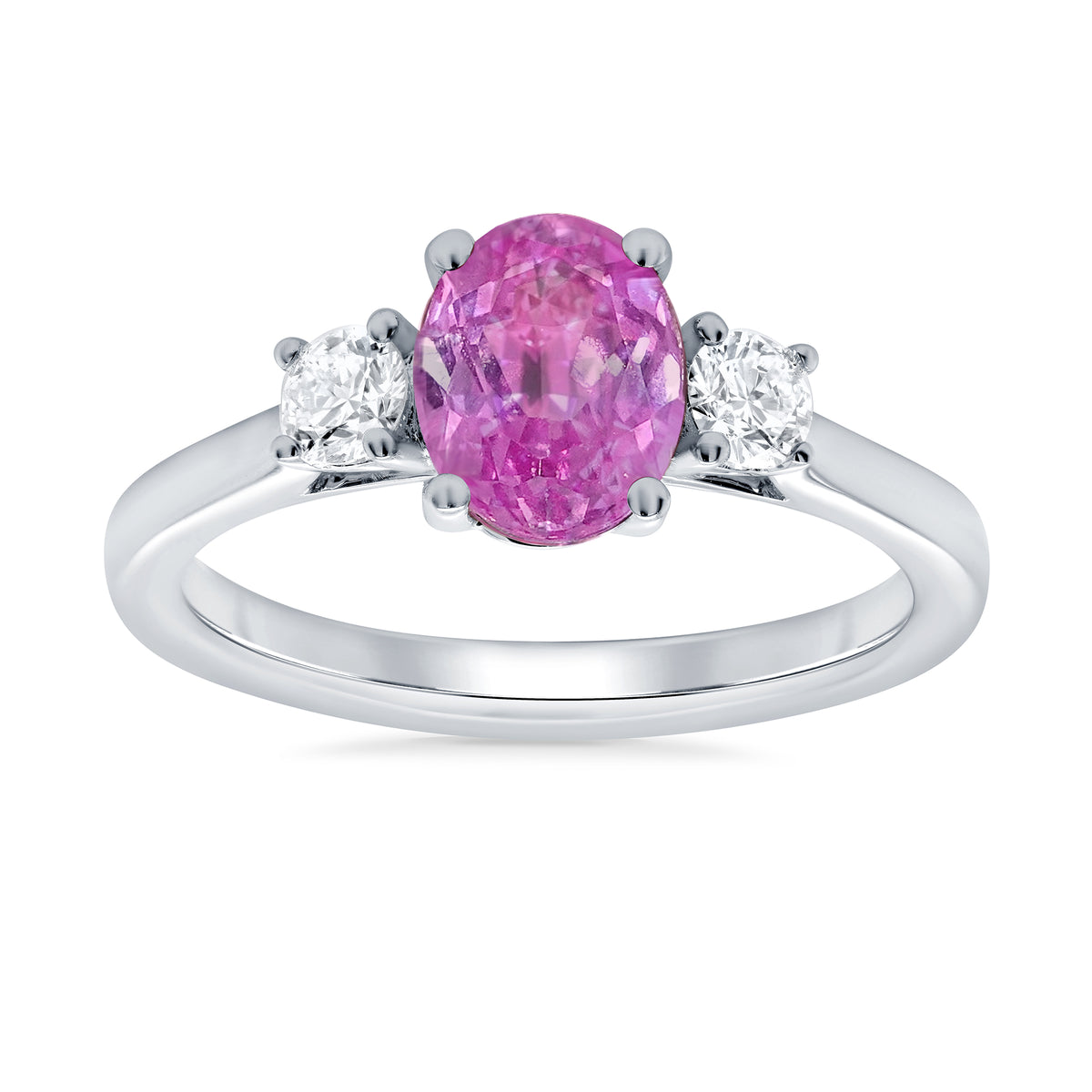 9ct white gold 8x6 oval lab created pink sapphire &amp; E/VS diamonds ring 0.25cts LG