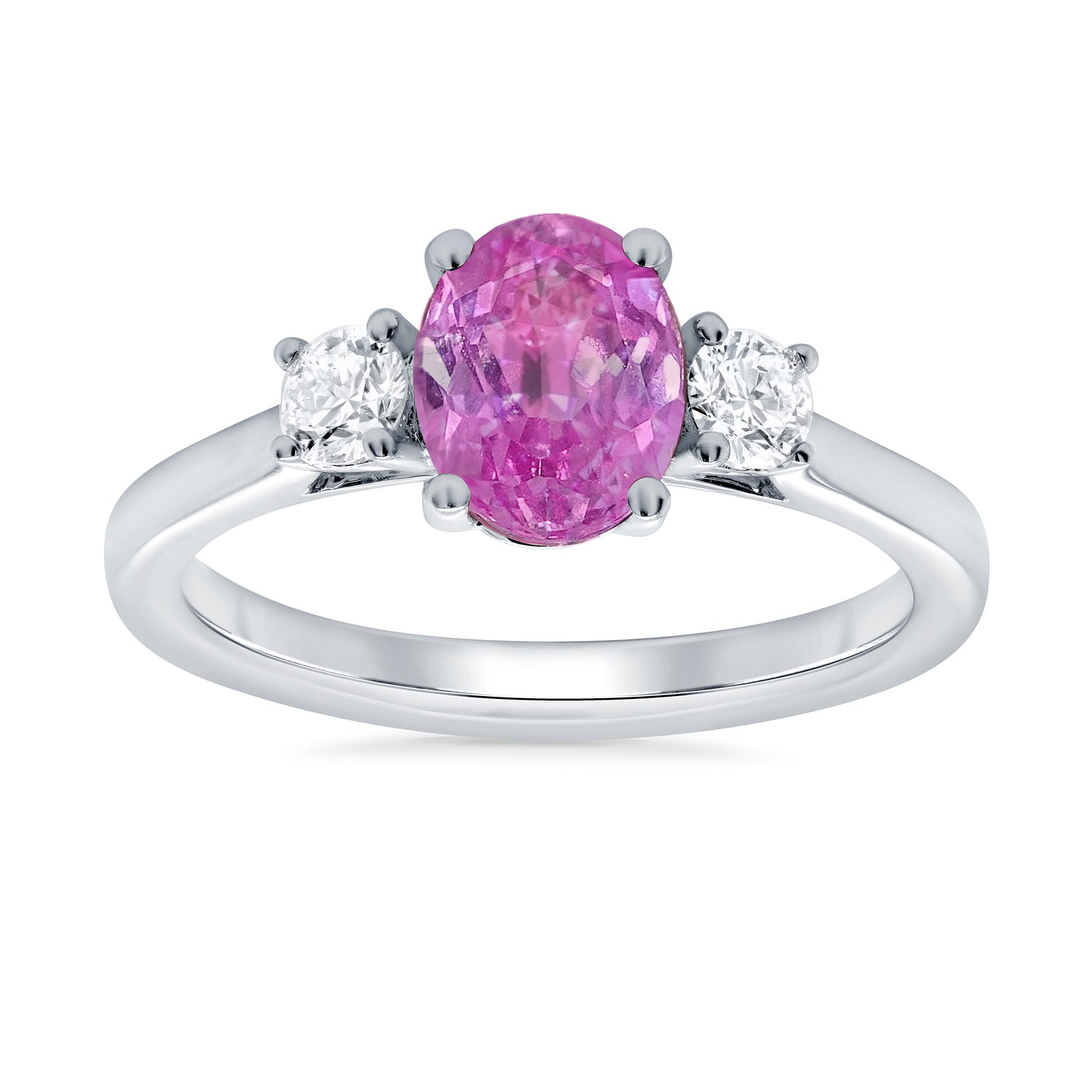 9ct white gold 8x6 oval lab created pink sapphire & E/VS diamonds ring 0.25cts LG
