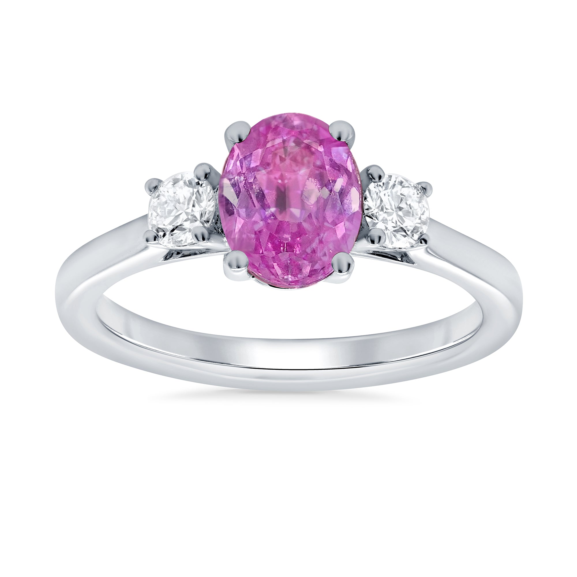 9ct white gold 8x6 oval lab created pink sapphire & E/VS diamonds ring 0.25cts LG