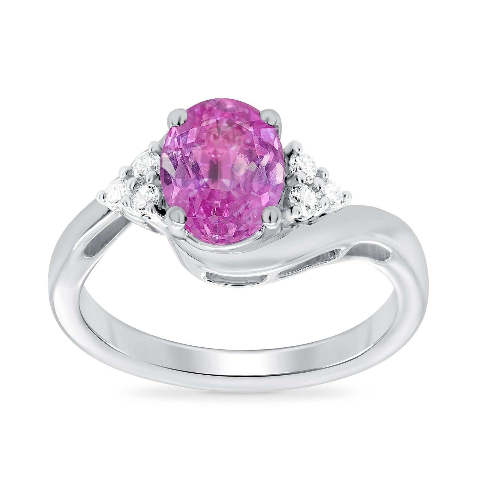 9ct white gold 8x6 oval lab created pink sapphire & E/VS diamond ring 0.20cts LG