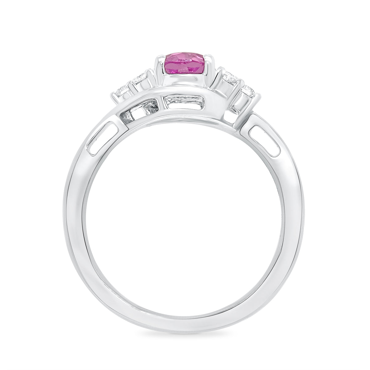 9ct white gold 8x6 oval lab created pink sapphire & E/VS diamond ring 0.20cts LG