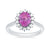 9ct white gold 8x6 oval lab created pink sapphire & E/VS diamond cluster ring 0.36cts LG