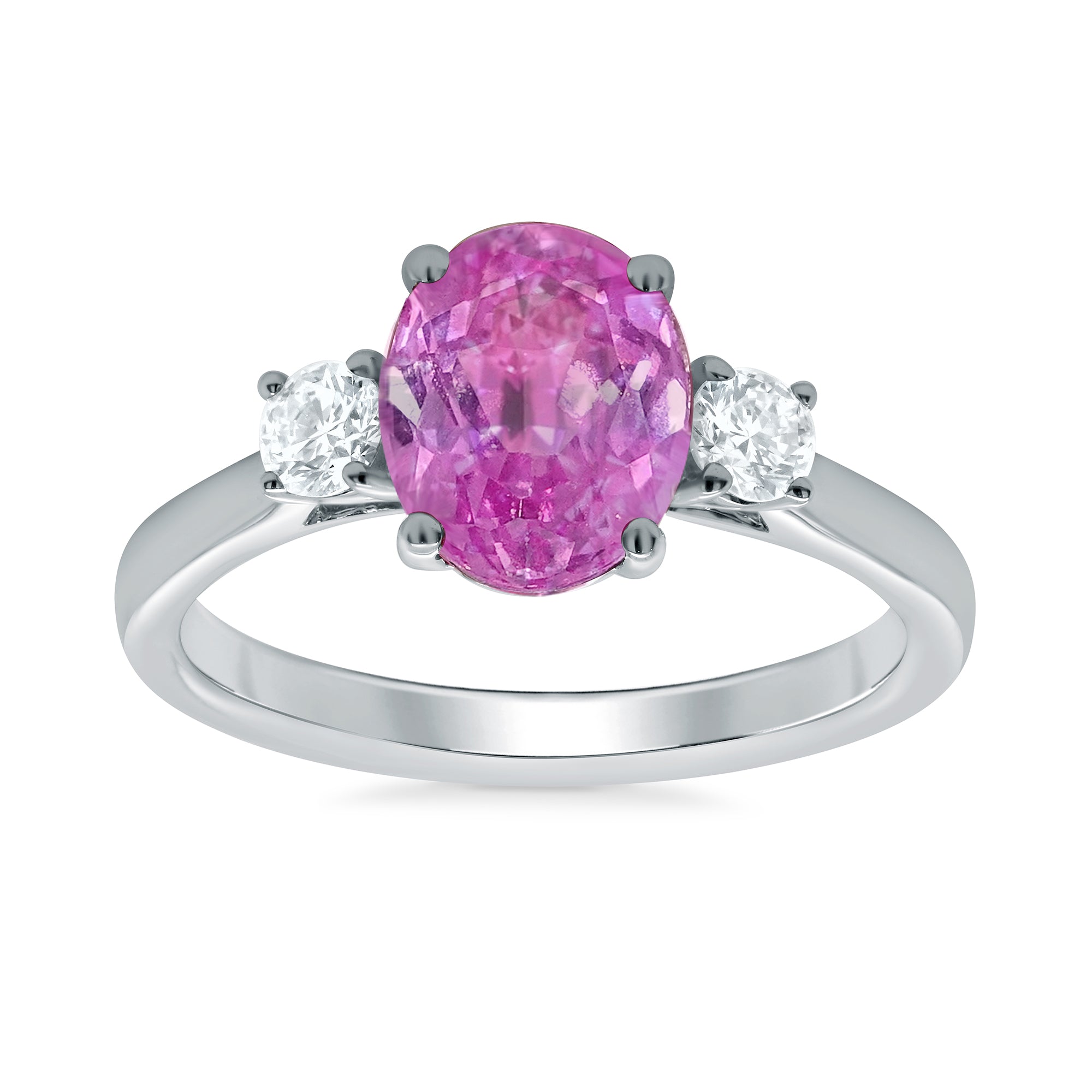 9ct white gold 9X7 oval lab created pink sapphire & E/VS diamonds ring 0.25cts