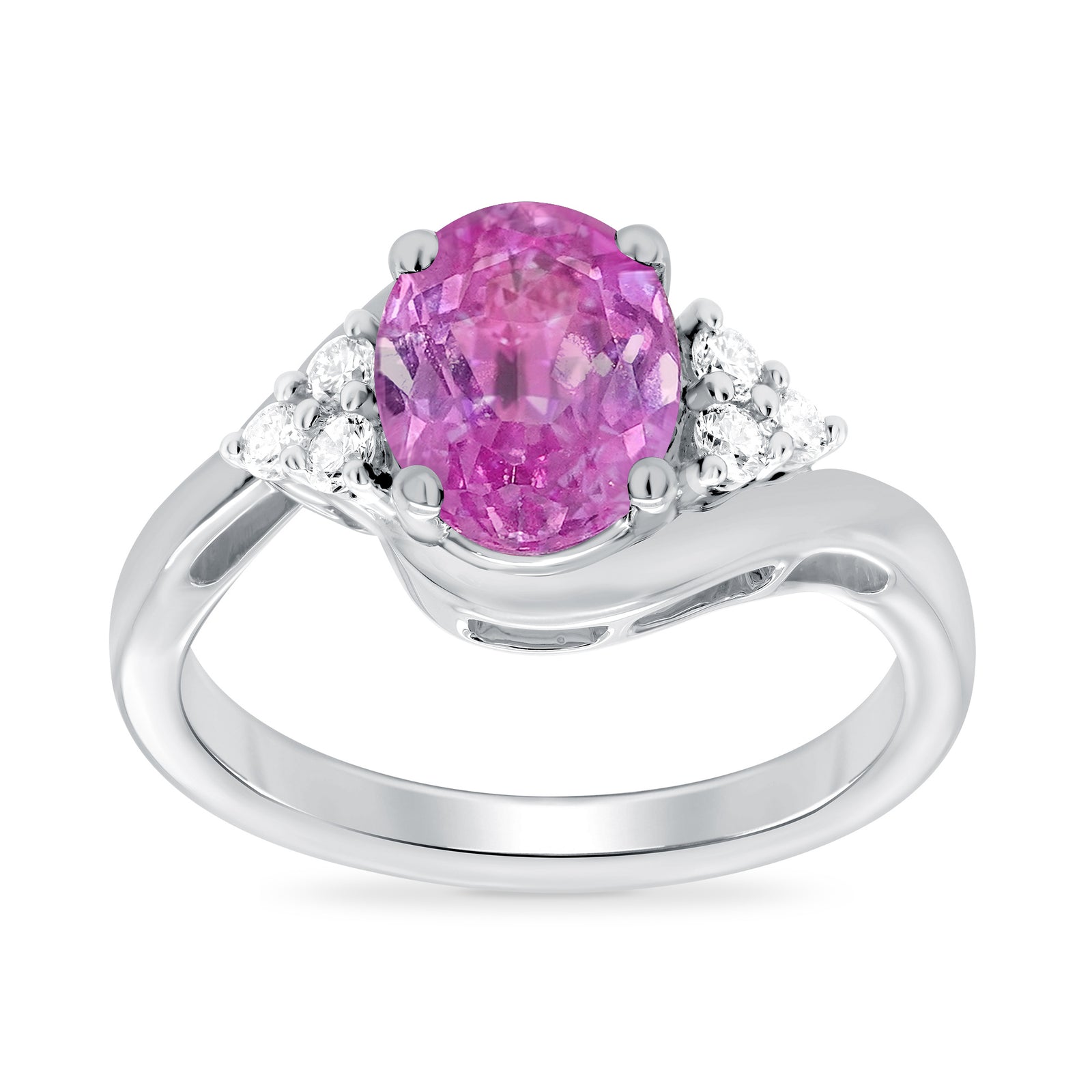 9ct white gold 9x7 oval lab created pink sapphire & E/VS diamond ring 0.20cts LG