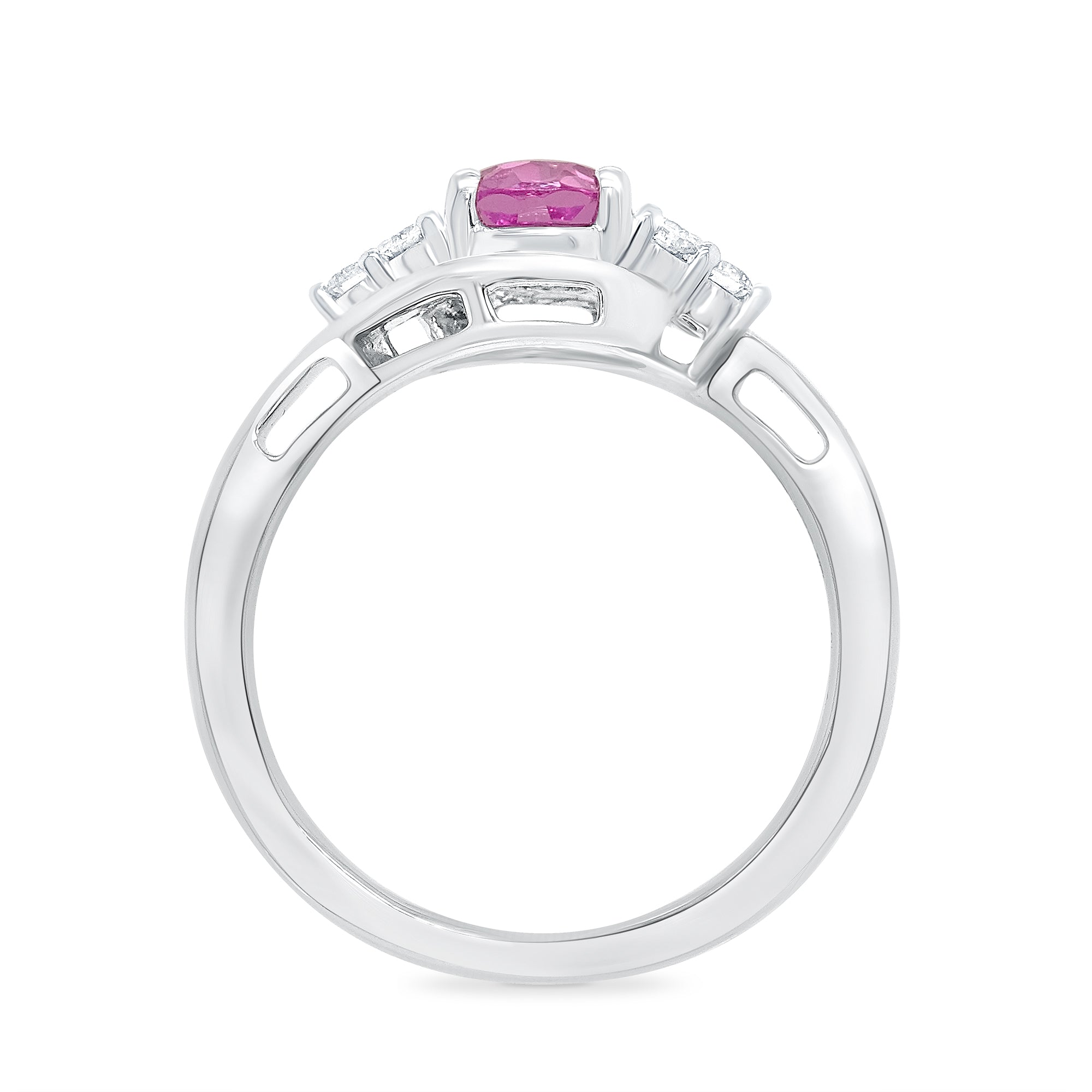 9ct white gold 9x7 oval lab created pink sapphire & E/VS diamond ring 0.20cts LG
