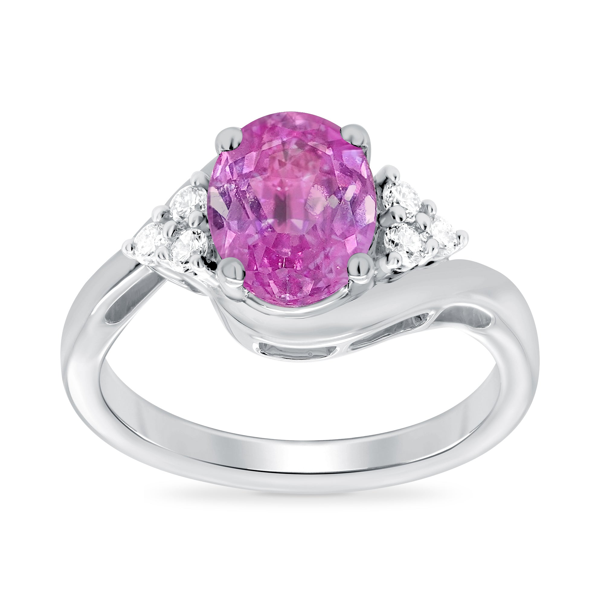 9ct white gold 9x7 oval lab created pink sapphire & E/VS diamond ring 0.20cts LG