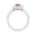 9ct white gold 9x7 oval lab created pink sapphire & E/VS diamond shoulders cluster ring 0.50cts LG