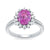 9ct white gold 9x7 oval lab created pink sapphire & E/VS diamond shoulders cluster ring 0.50cts LG