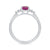 9ct white gold 7x5 octagonal lab created pink sapphire & 3 E/VS diamonds each side ring 0.15cts LG