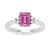 9ct white gold 7x5 octagonal lab created pink sapphire & 3 E/VS diamonds each side ring 0.15cts LG