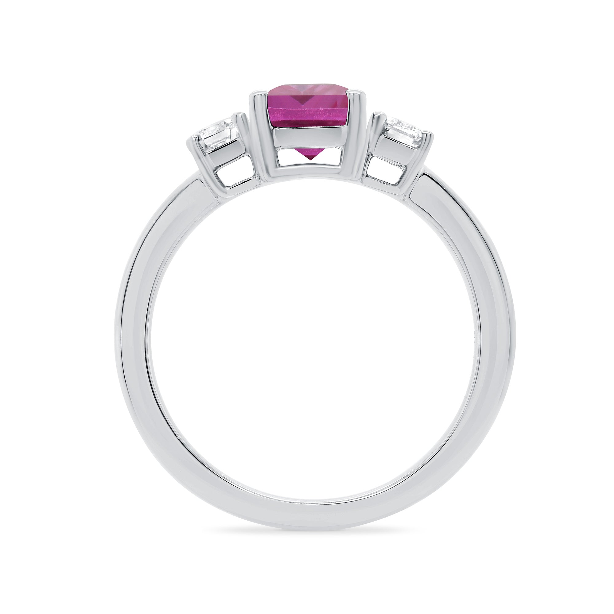 9ct white gold 7x5 octagonal lab created pink sapphire & E/VS diamonds ring 0.40ts LG