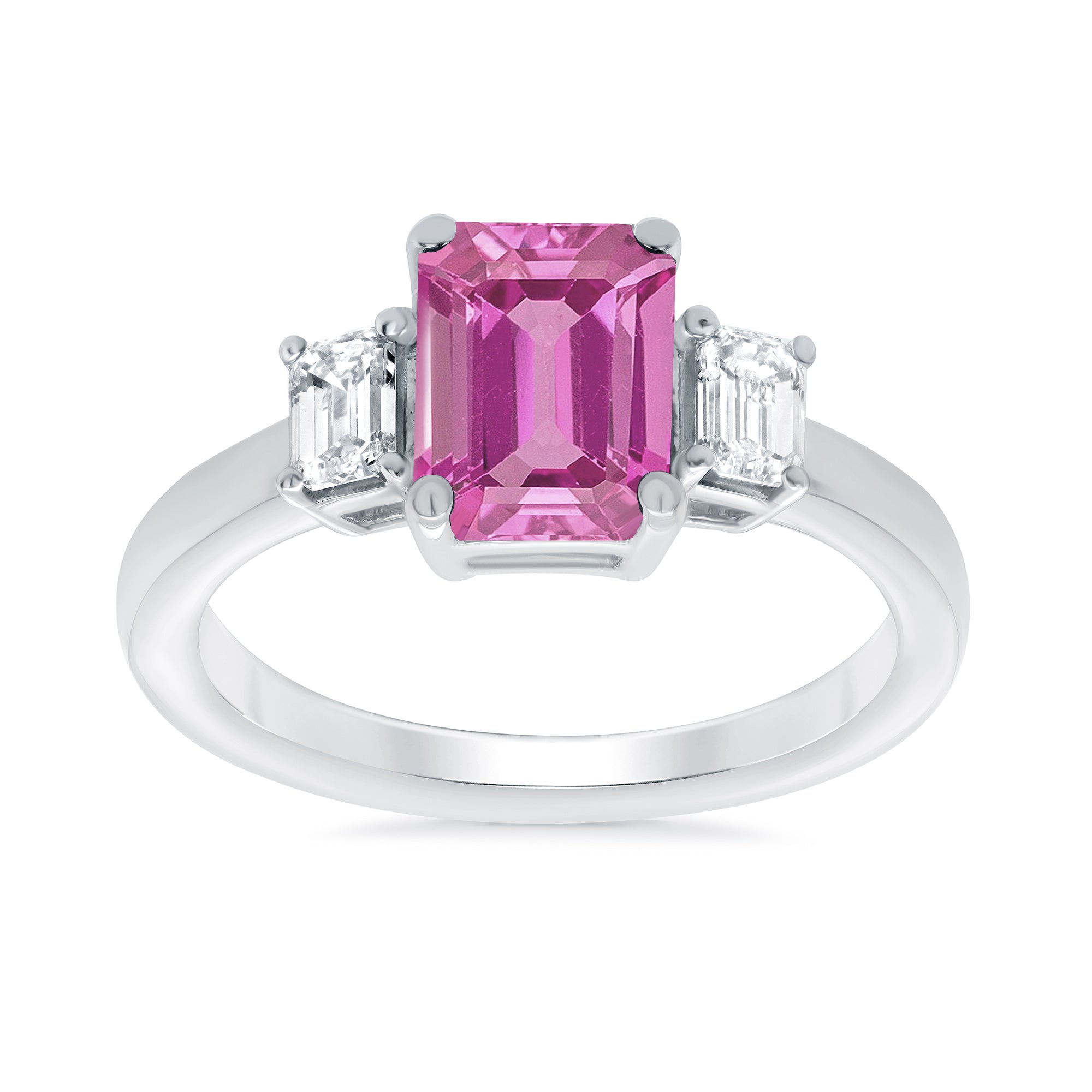 9ct white gold 7x5 octagonal lab created pink sapphire & E/VS diamonds ring 0.40ts LG
