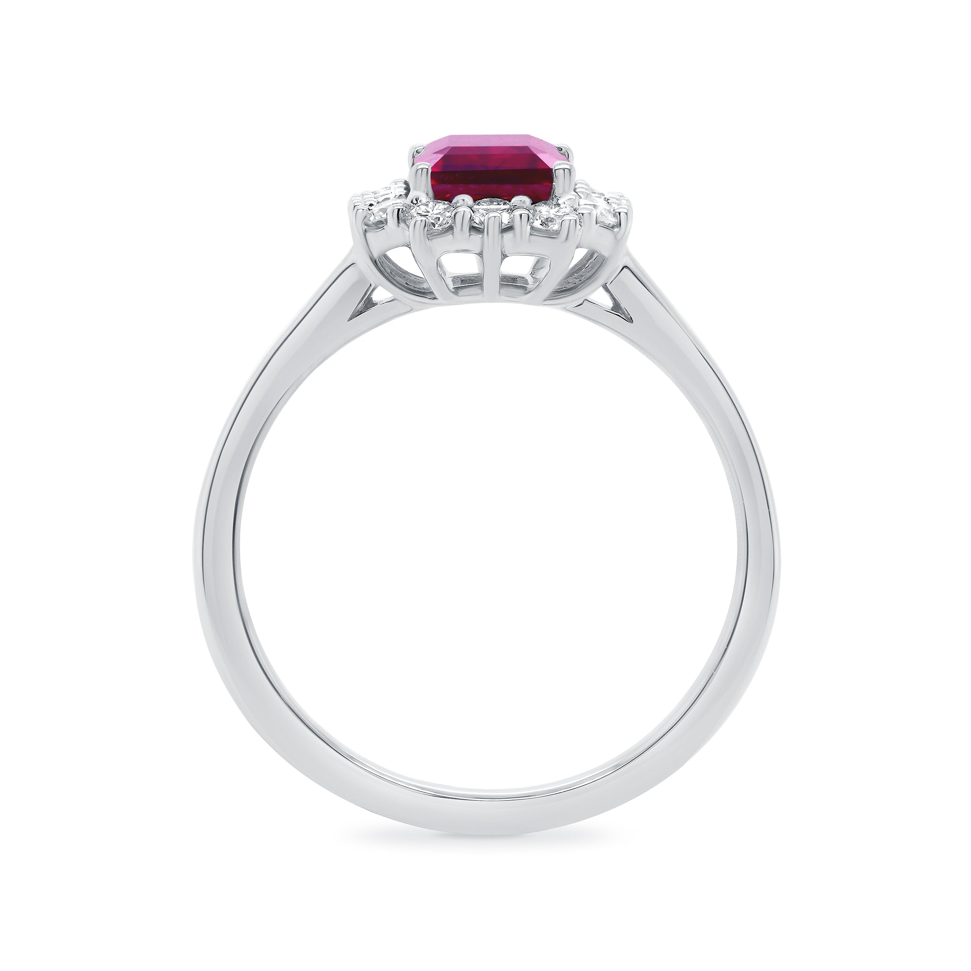 9ct white gold 7x5 octagonal lab created pink sapphire & E/VS diamond cluster ring 0.36cts LG