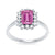 9ct white gold 7x5 octagonal lab created pink sapphire & E/VS diamond cluster ring 0.36cts LG