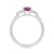 9ct white gold 8x6 octagonal lab created pink sapphire & 3 E/VS diamonds each side ring 0.15cts LG