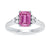 9ct white gold 8x6 octagonal lab created pink sapphire & 3 E/VS diamonds each side ring 0.15cts LG