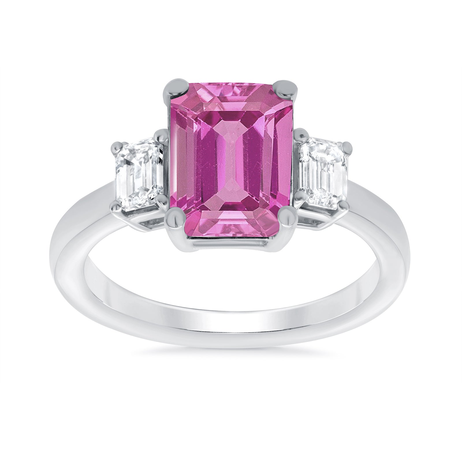 9ct white gold 8x6 octagonal lab created pink sapphire & E/VS diamonds ring 0.40ts LG