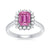 9ct white gold 8x6 octagonal lab created pink sapphire & E/VS diamond cluster ring 0.40cts LG
