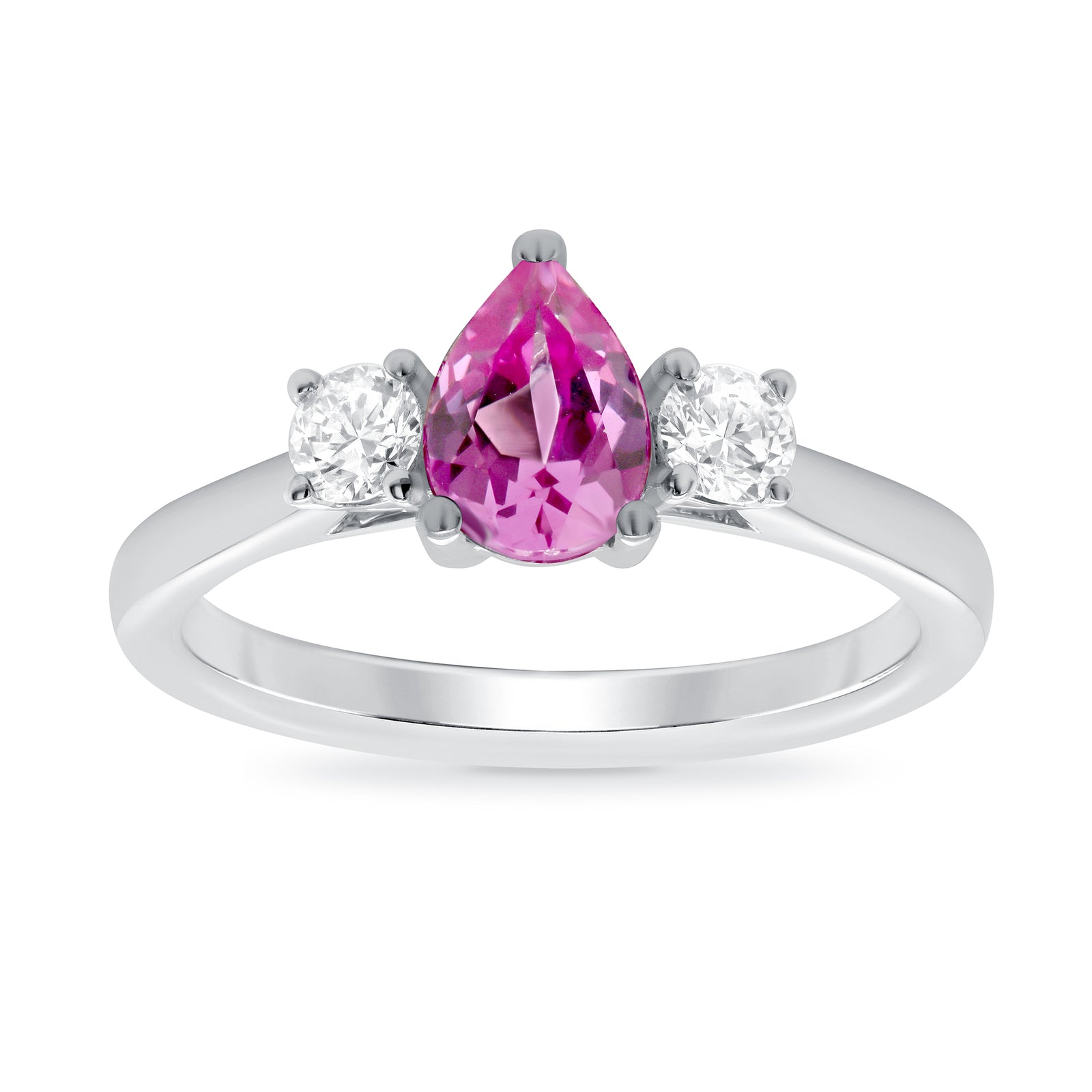 9ct white gold 7x5 pear lab created pink sapphire & E/VS diamonds ring 0.25ts LG